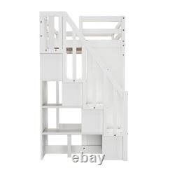 3FT Kids Bunk Bed High Sleeper Bed Wooden Bed Frames with Wardrobe and Desk HT