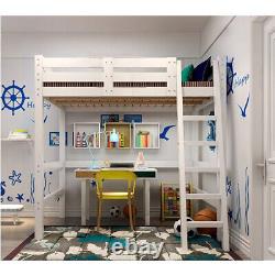 3FT Kids Loft Bed High Sleeper Cabin Bed Wooden White Bunk Bed Frame with Ladder
