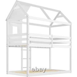 3FT Single Bunk Bed Treehouse Wooden Frame Kids Sleeper Pine House Canopy QZ