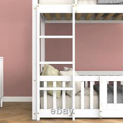 3FT Single Bunk Bed With Ladder Kids Twin Sleeper Solid Pine Wood Frame White