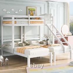 3FT Triple Sleeper Table Ladder Solid Pine Wooden Bunk Bed Children Single White