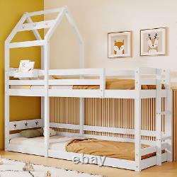 3FT Wooden Slatted Cabin Bunk Bed Tree House with Slide & Ladder Children White