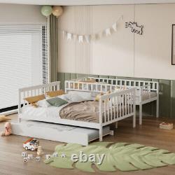 3ft & 4ft6 Kids Wooden Bunk Beds with Stairs and Pull Out Trundle Bed Frame FD