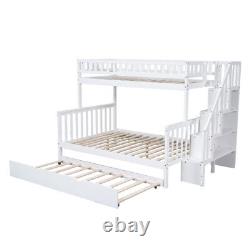 3ft & 4ft6 Kids Wooden Bunk Beds with Stairs and Pull Out Trundle Bed Frame FD