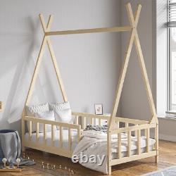 3ft Kid Sleeper Loft Bed Frame Ladder Pine Wood Bunk Bed Tree House Roof Bedsted