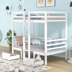 3ft Wooden Storage Bed Frame Bunk Beds Kids Loft Bed High Sleeper with Desk Chairs