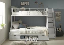 Anthracite Grey Trio Bunk Beds With Stairs Storage In Staircase Drawers