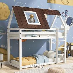 Bunk Bed 3ft Single Wooden Kids Treehouse Bed Solid Pine Wood Bed Frame QF