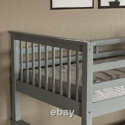 Bunk Bed High Sleeper Solid Pine Wood Frame Ladder Slats Single 3FT Grey