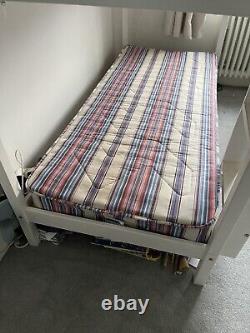 Bunk Bed In White Wood, Two Mattresses, Ladder, 2ft 6in Width