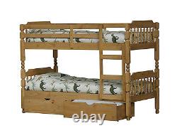Bunk Bed Wooden Pine 3ft Childrens Kids Bed Underbed Drawers Mattress Option