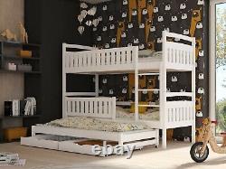 Children Wooden Pine Bunk Bed Trundle Bed BLANKA with Storage Drawers in White