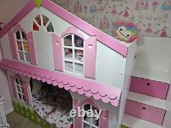 Custom Kids Girls House Bunk Bed & 1 Full Size Mattresses