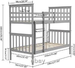 Double Bunk Bed For Kids Children 3FT Single Solid Wooden Bed Frame Grey