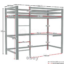 High Sleeper Bunk Bed Cabin Loft Bed Frame Desk Pine Wood Kids Single 3FT Grey