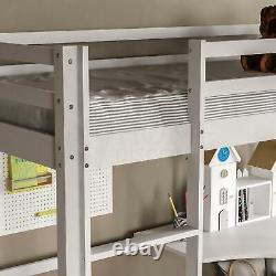 High Sleeper Bunk Bed Loft Cabin Bed Pine Wood Frame Desk Kids Single 3FT White