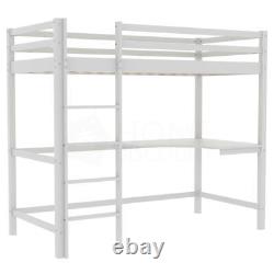 High Sleeper Bunk Bed Loft Cabin Bed Pine Wood Frame Desk Kids Single 3FT White