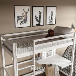 High Sleeper Bunk Bed Loft Cabin Bed Solid Pine Wood Frame Desk Kids Single 3FT