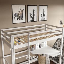 High Sleeper Bunk Bed Loft Cabin Bed Solid Pine Wood Frame Desk Kids Single 3FT