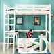 High Sleeper Cabin Bed With Ladder Solid Wooden Loft Bunk Bed White Kids Adult