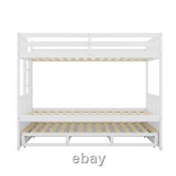 Kids 3ft Single Bed Frame Wooden Triple Bunk Beds Drop Down Bed with Drawers QF