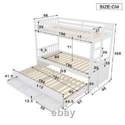 Kids 3ft Single Bed Frame Wooden Triple Bunk Beds Drop Down Bed with Drawers QS