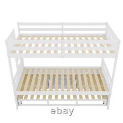 Kids 3ft Single Bed Frame Wooden Triple Bunk Beds Drop Down Bed with Drawers QS