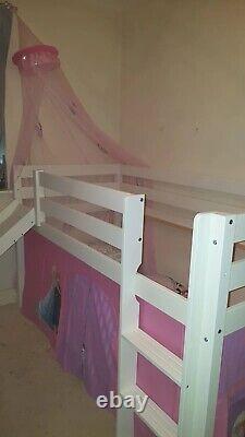 Kids Bunk Bed 3FT Wooden Bed Frame, Mid Sleeper with Slide & Ladder Cabin Bed