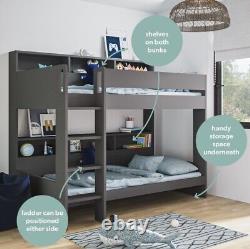 Kids Bunk Bed in Grey with Built in Stairs and Shelving