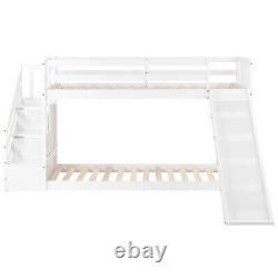 Kids Bunk Beds 3ft Single Wooden Bed Frame with Slide and Stairs Cabin Bed White