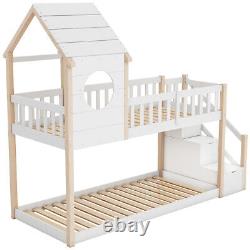 Kids Bunk Beds Frame High Sleeper 3ft Single Treehouse Pine Wood Bed withLadder MO