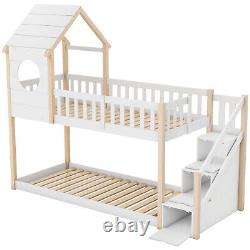 Kids Bunk Beds Frame High Sleeper 3ft Single Treehouse Pine Wood Bed withLadder MO