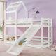 Kids Single Loft Bed Children Toddlers High Sleeper Bunk Bed With Slide White