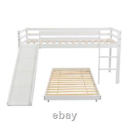 Kids Wooden Bunk Beds High Sleeper with Slide Ladder Cabin Bed 3FT Single White