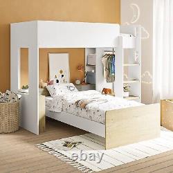 L-Shaped Detachable Bunk Bed with Storage in White and Oak Layne LYN001