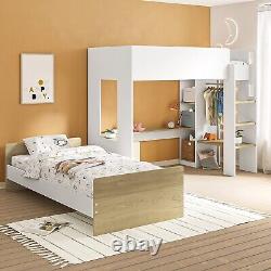 L-Shaped Detachable Bunk Bed with Storage in White and Oak Layne LYN001