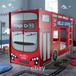 London Bunk Bed, London Bus Kings Cross Red Wooden Bunk Bed Frame, 3ft Single