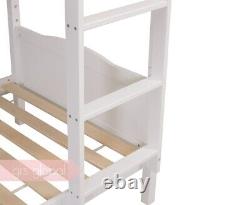 New White Bunk Bed Wooden Frame Sleeper With Ladder Solid Wood Top Safety Rail