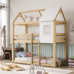 Pine Wood 3FT Double Bunk Beds Wooden Frame Kids High Sleeper House Canopy Kids