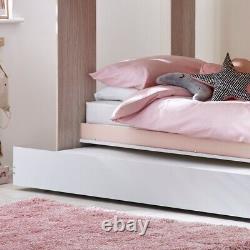 Pink Bunk Bed, Mars Pastel Pink Wooden Bunk Bed With Underbed Trundle, 3ft