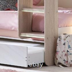 Pink Bunk Bed, Mars Pastel Pink Wooden Bunk Bed With Underbed Trundle, 3ft