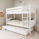 Single Bunk Bed Detachable White Wooden With Trundle Bed And Ladder