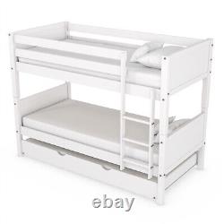 Single Bunk Bed Detachable White Wooden with Trundle Bed and Ladder