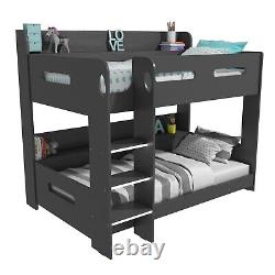 Single Kids Bunk Bed Dark Grey Wooden with Shelves and Ladder