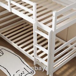 Solid Pine Wood Double Bunk Bed 3ft Single Kids Children Sleeper White Bed Frame
