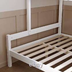 Solid Pine Wood Triple Bunk Bed 3ft Single 4ft6 Double Children White Bed Frame
