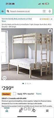 Solid Wooden Triple Sleeper Bunk bed With Mattress, Bookshelves, Bed Curtains