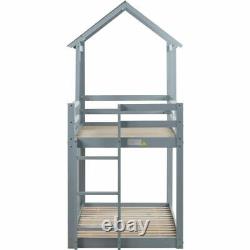 Treehouse 3FT Single Bunk Bed Wooden Bed Frames Kids Sleeper House Canopy Grey