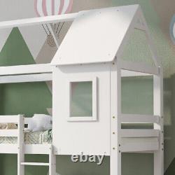 Treehouse 3FT Single Bunk Bed Wooden Frame Kids Sleeper Pine House Canopy White