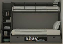 Trio Small Double Bunk Bed With Storage Stairs White Grey Or Oak Drawers